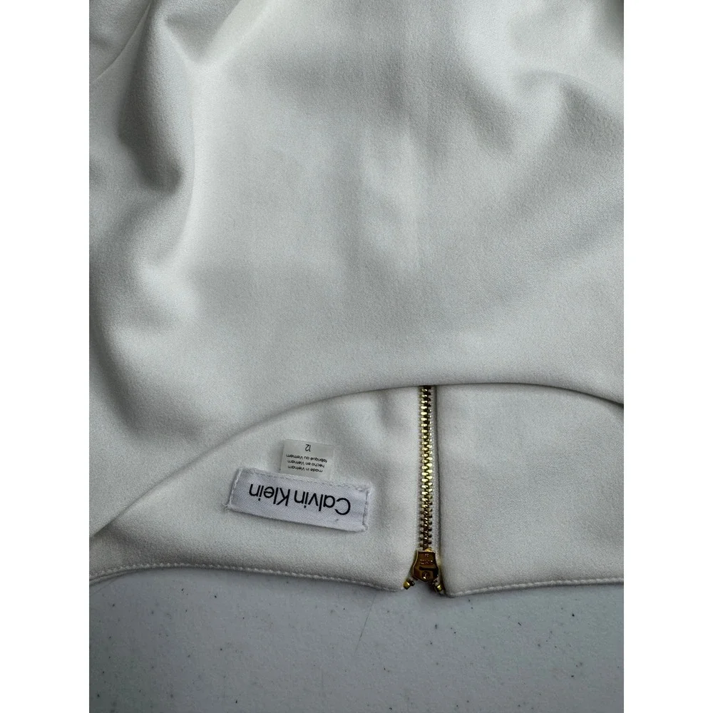 Calvin Klein White Ruffle Tie Waist High Low Scuba Dress Size 12 CD8C16XW - Picture 2 of 10